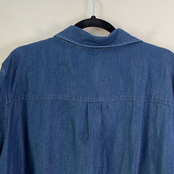 Martha Stewart Womens Plus 2X Denim Chambray Button Up Shirt Shoulder Epaulets - Picture 8 of 10